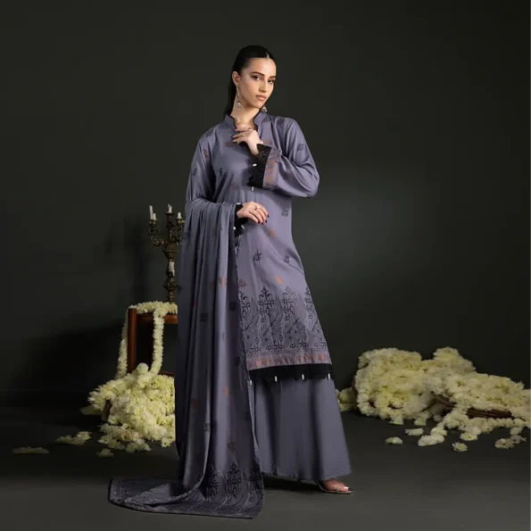 Deep Greyish Purple | Regalia 3pc Unstitched Jacquard Viscose