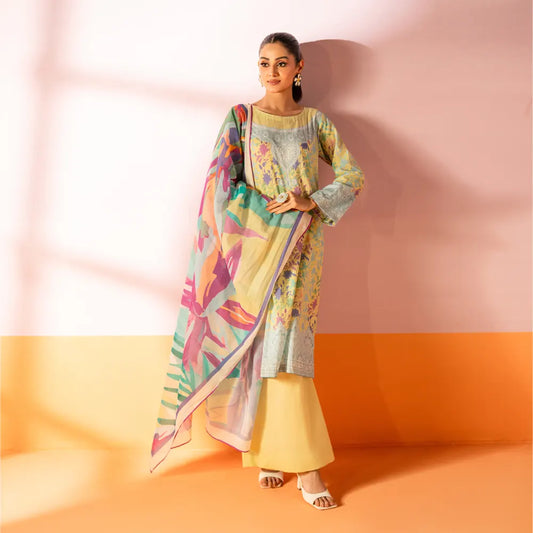 Salina 3pc Unstitched Mid Summer Cotton | Light Yellow