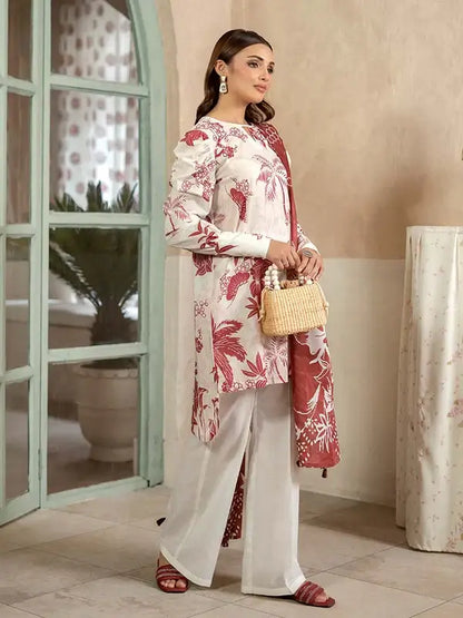 Pearl And Petals by Binaas 3pc Unstitched Bana Dora Lawn Collection – Ash White/Brown
