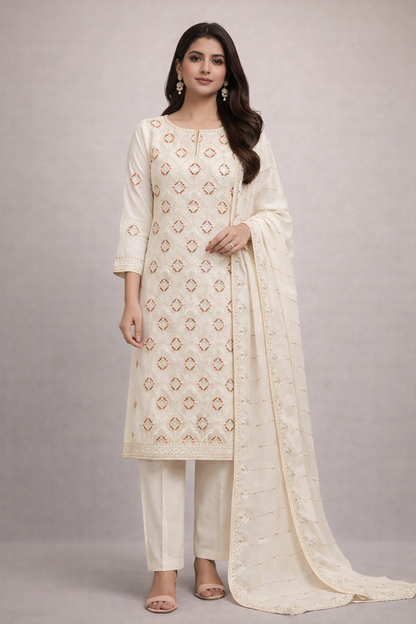 Off White | Luxury Chiffon Embroidered
