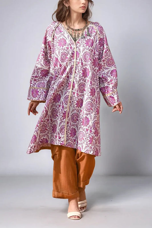 Mizaj 1pc Unstitched Khaddar Shirt | Magenta