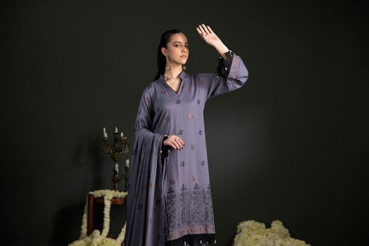 Deep Greyish Purple | Regalia 3pc Unstitched Jacquard Viscose