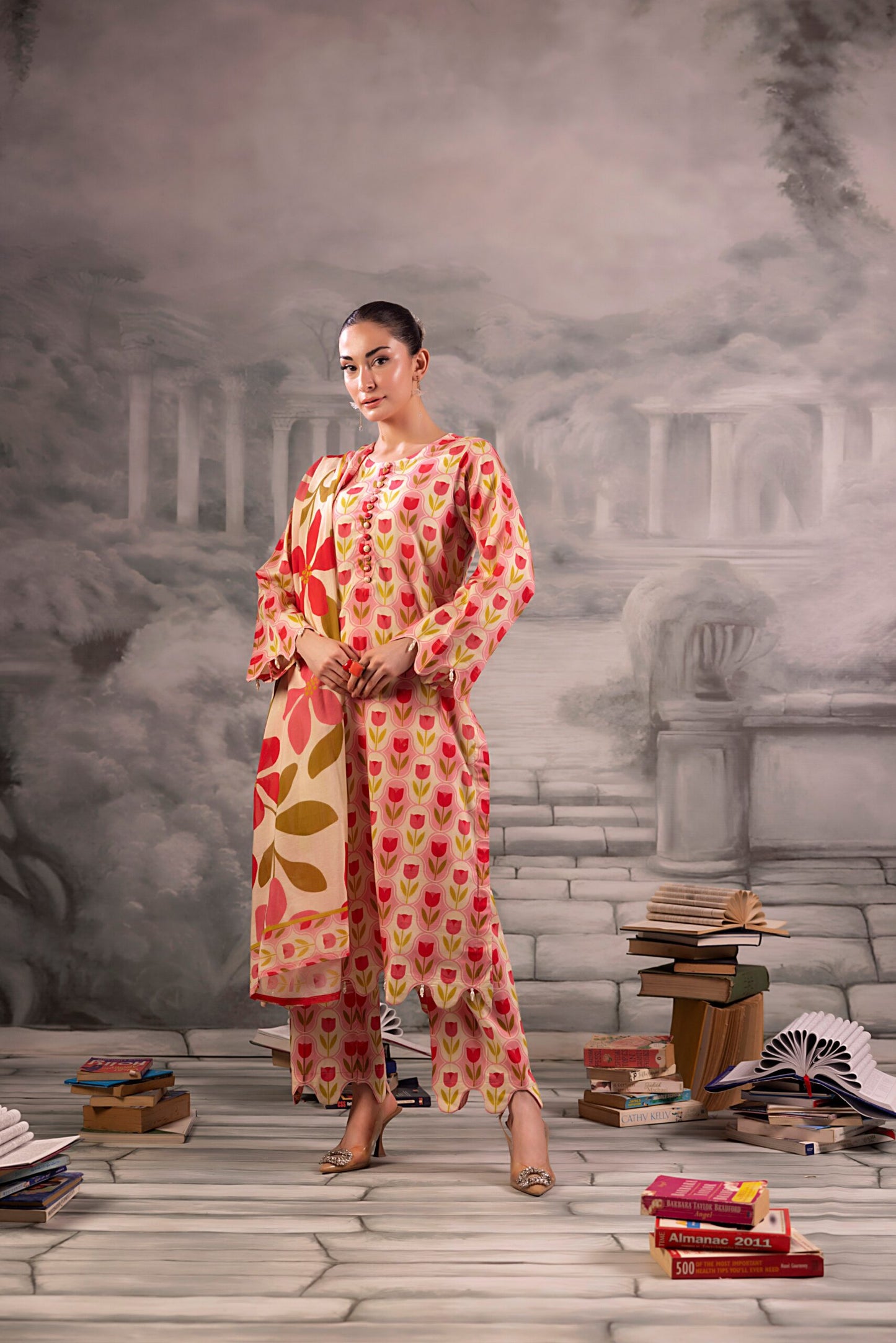 Light Rose Pink Salina Separates Lawn Collection suit worn by model for 2026 summer styling.
