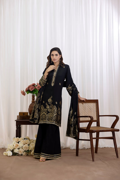 Black | Regalia 3pc Unstitched Jacquard Viscose