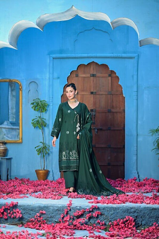 Bottle Green | Regalia 3pc Unstitched Jacquard Viscose