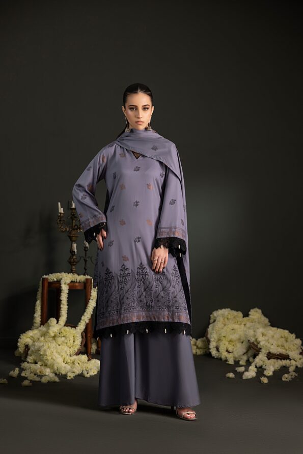 Deep Greyish Purple | Regalia 3pc Unstitched Jacquard Viscose