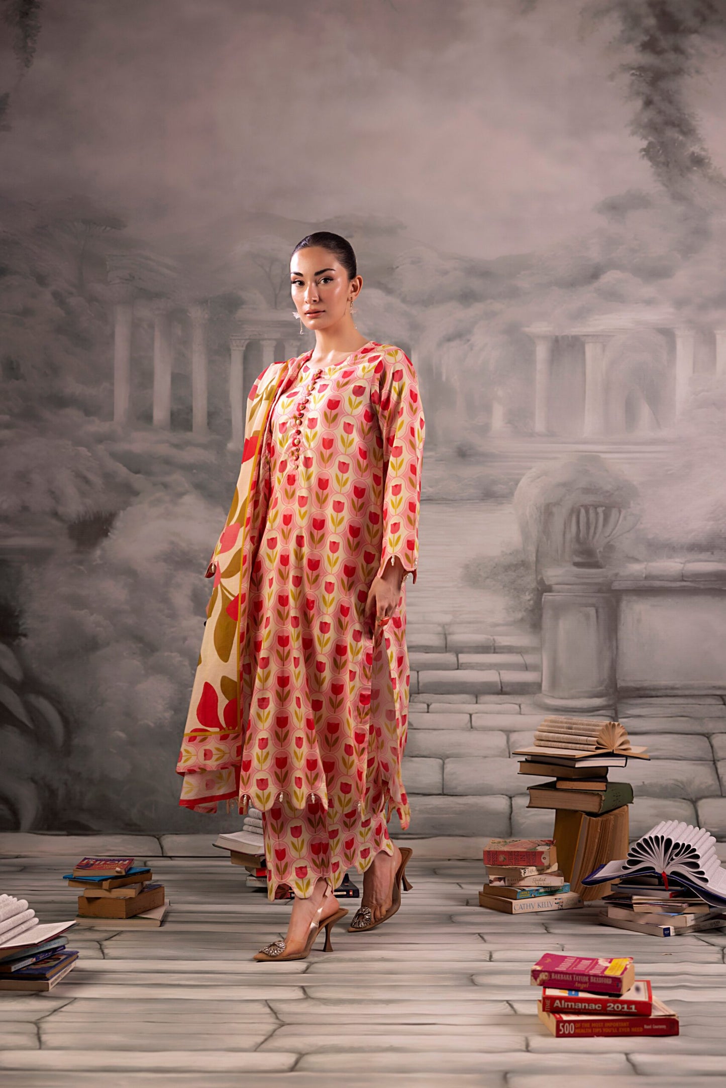 Light Rose Pink Salina Separates Lawn Collection suit worn by model for 2026 summer styling.