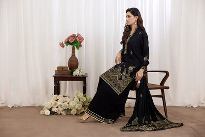 Black | Regalia 3pc Unstitched Jacquard Viscose