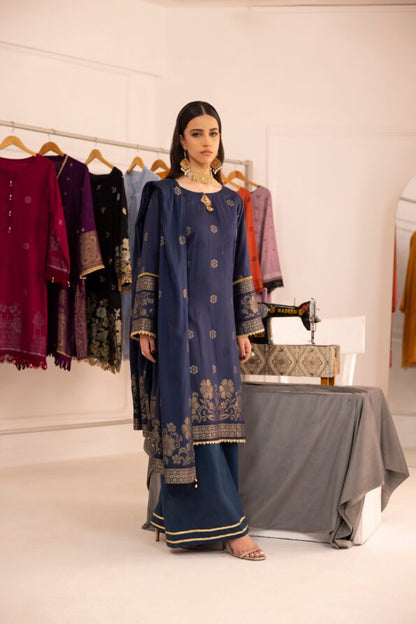 Dark Blue | Regalia 3pc Unstitched Jacquard Viscose