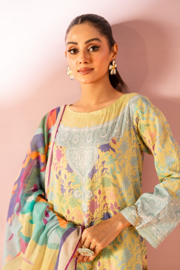 Salina 3pc Unstitched Mid Summer Cotton | Light Yellow