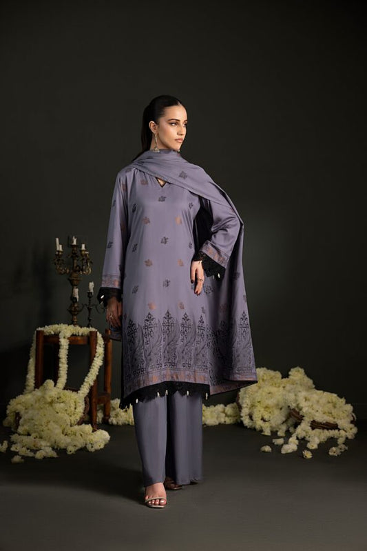 Deep Greyish Purple | Regalia 3pc Unstitched Jacquard Viscose