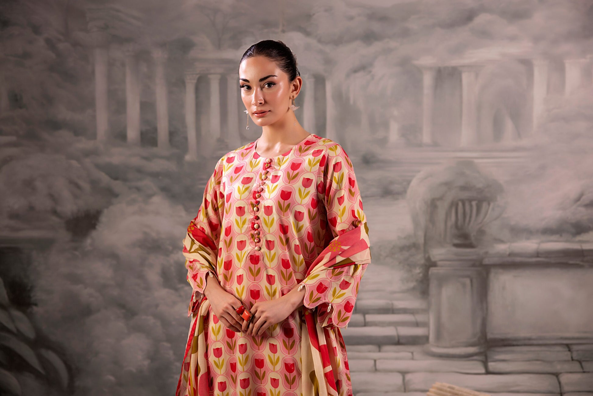 Light Rose Pink Salina Separates Lawn Collection suit worn by model for 2026 summer styling.