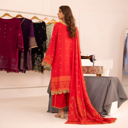 Red | Regalia 3pc Unstitched Jacquard Viscose