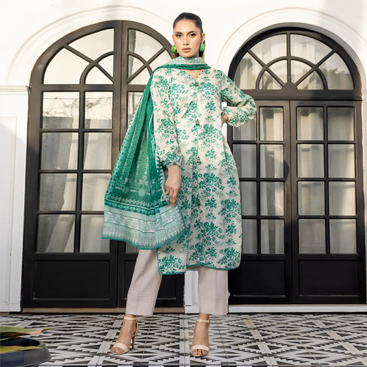 Ash White-Green | Salina 3pc Unstitched Lawn Collection