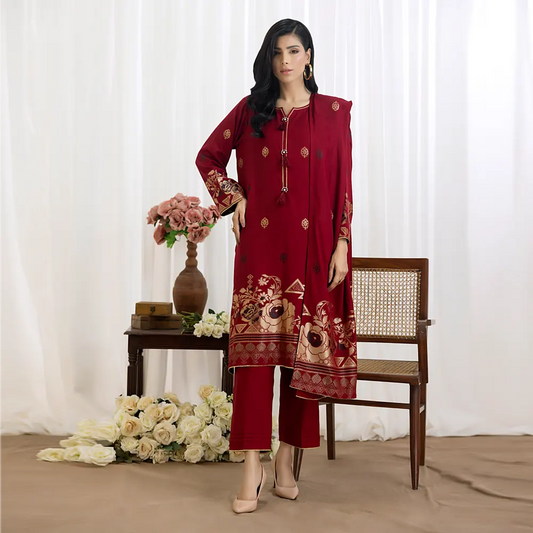 Maroon | Regalia 3pc Unstitched Jacquard Viscose