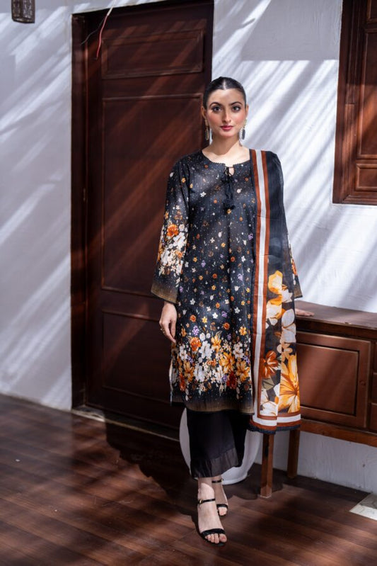 Black | Salina 3pc Unstitched Lawn Collection