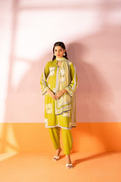 Salina 3pc Unstitched Mid Summer Cotton | Lime Green