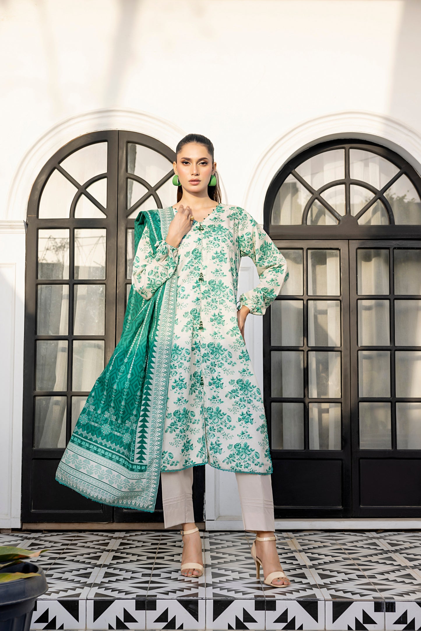 Ash White-Green | Salina 3pc Unstitched Lawn Collection