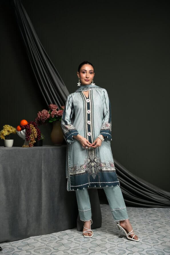 Salina 3pc Unstitched Linen | Light Grey