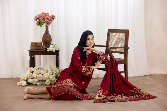 Maroon | Regalia 3pc Unstitched Jacquard Viscose