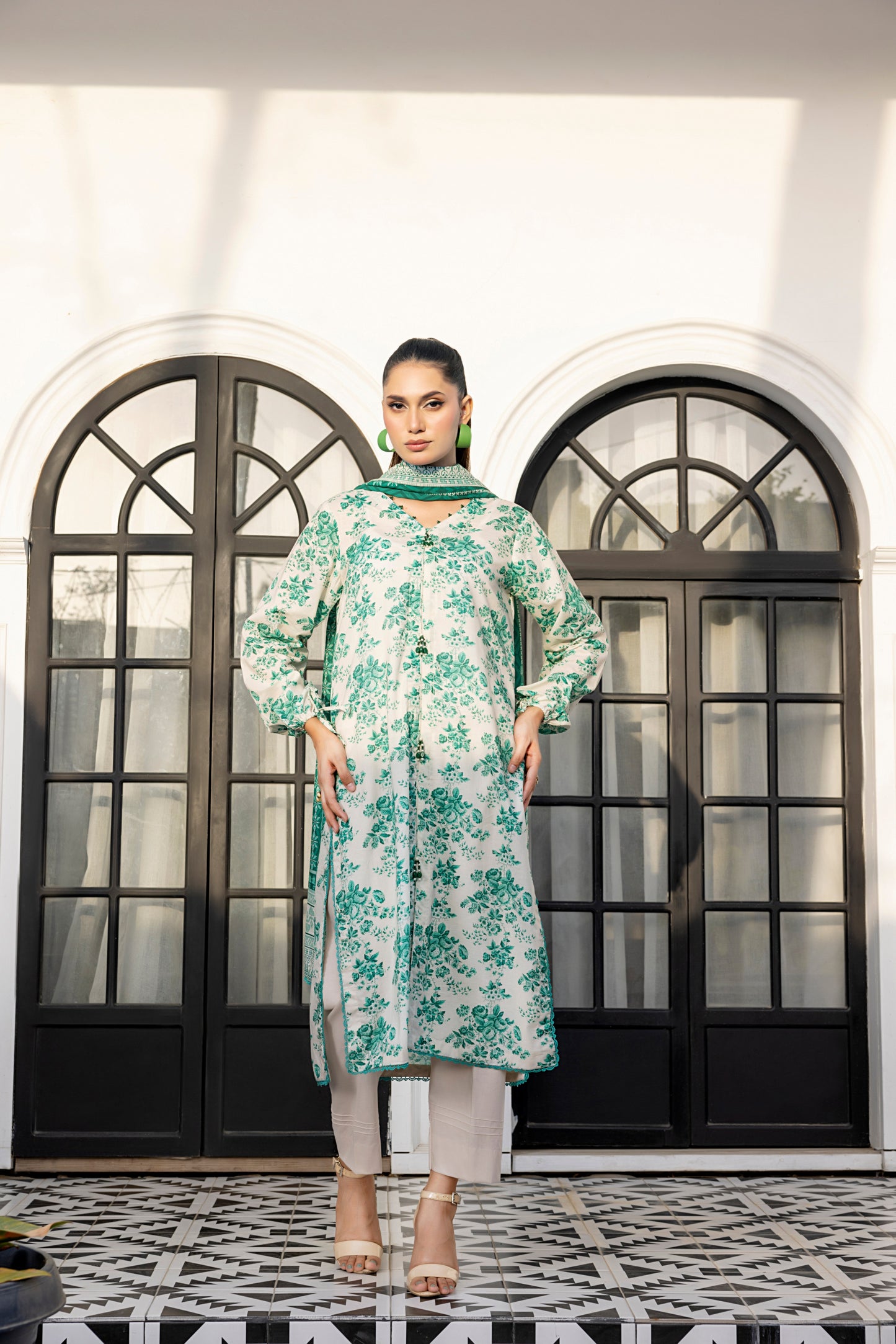 Ash White-Green | Salina 3pc Unstitched Lawn Collection