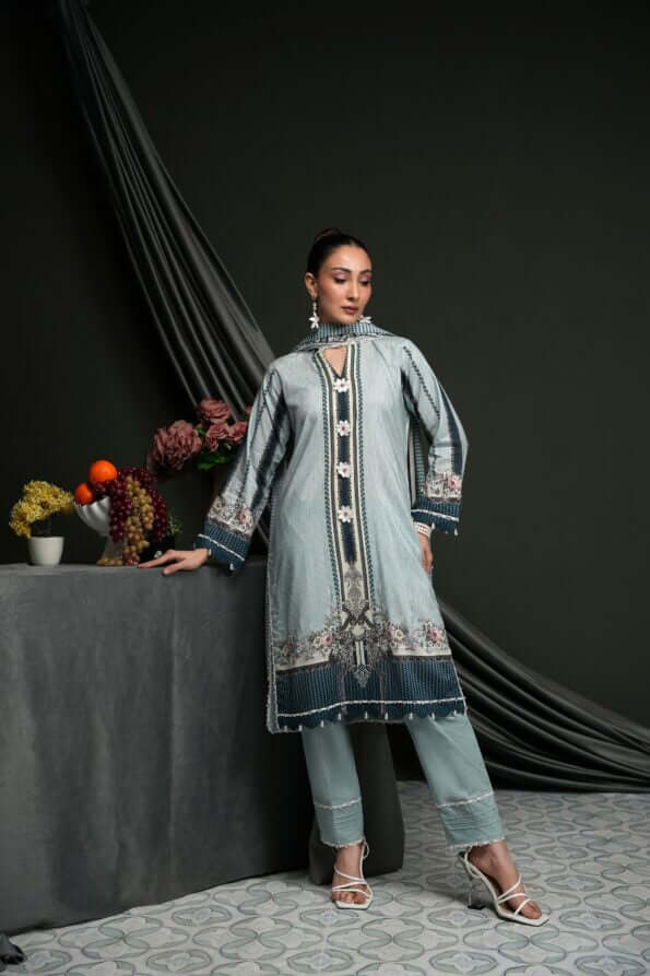 Salina 3pc Unstitched Linen | Light Grey