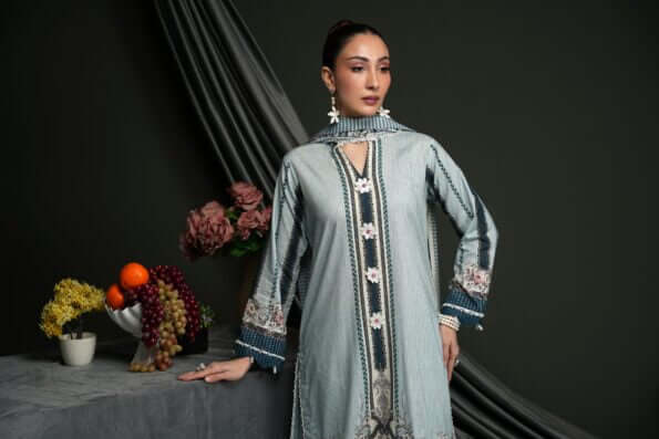 Salina 3pc Unstitched Linen | Light Grey