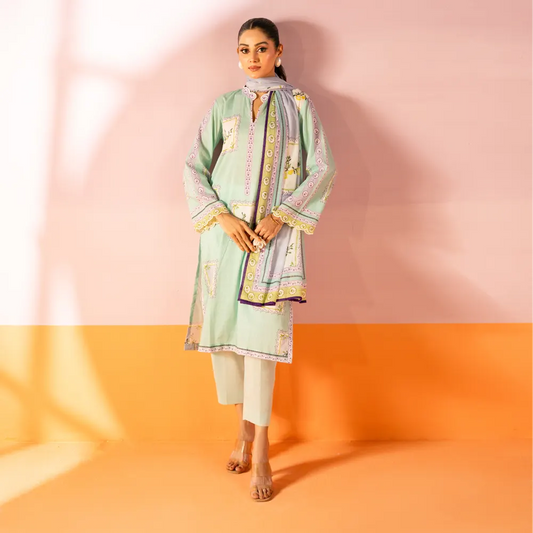 Salina 3pc Unstitched Mid Summer Cotton | Mint Green