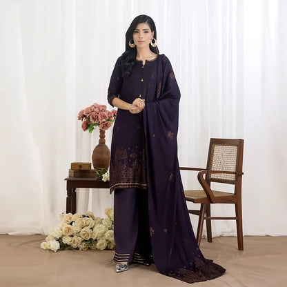 Dark Purple| Regalia 3pc Unstitched Jacquard Viscose