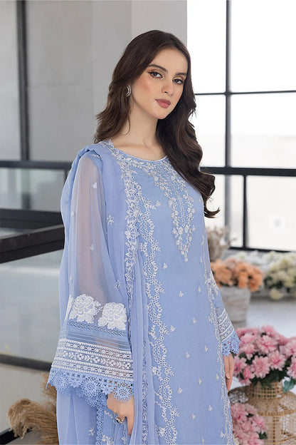 Azure Chiffon  Embroidered - Ice Blue 3-Pc | Replica