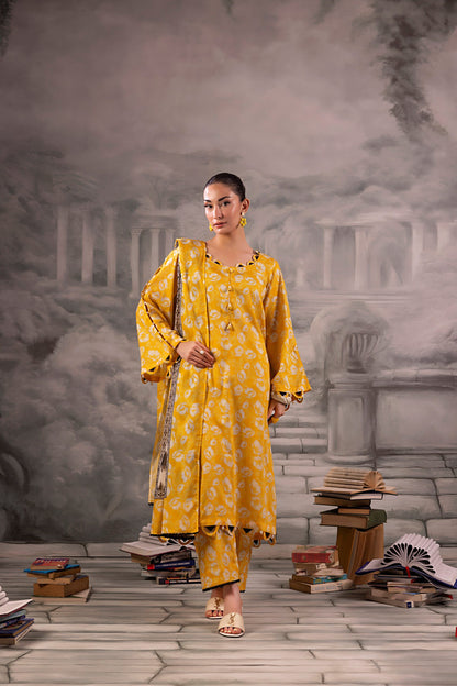 Yellow Salina Separates Lawn Collection unstitched suit worn by model showcasing vibrant style.