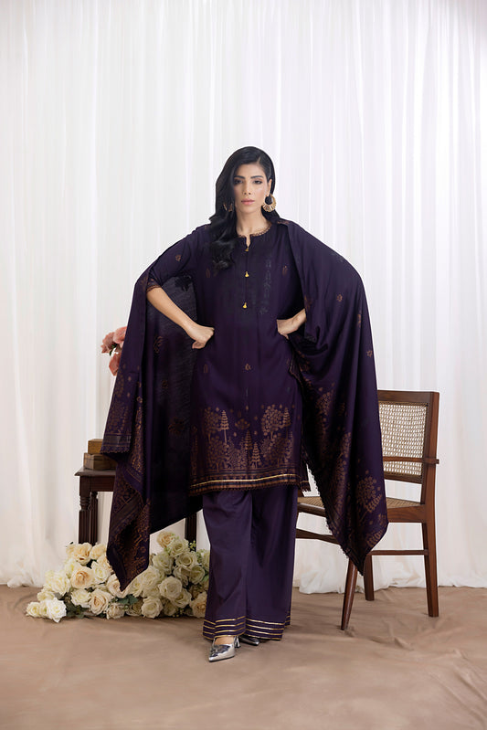 Dark Purple| Regalia 3pc Unstitched Jacquard Viscose