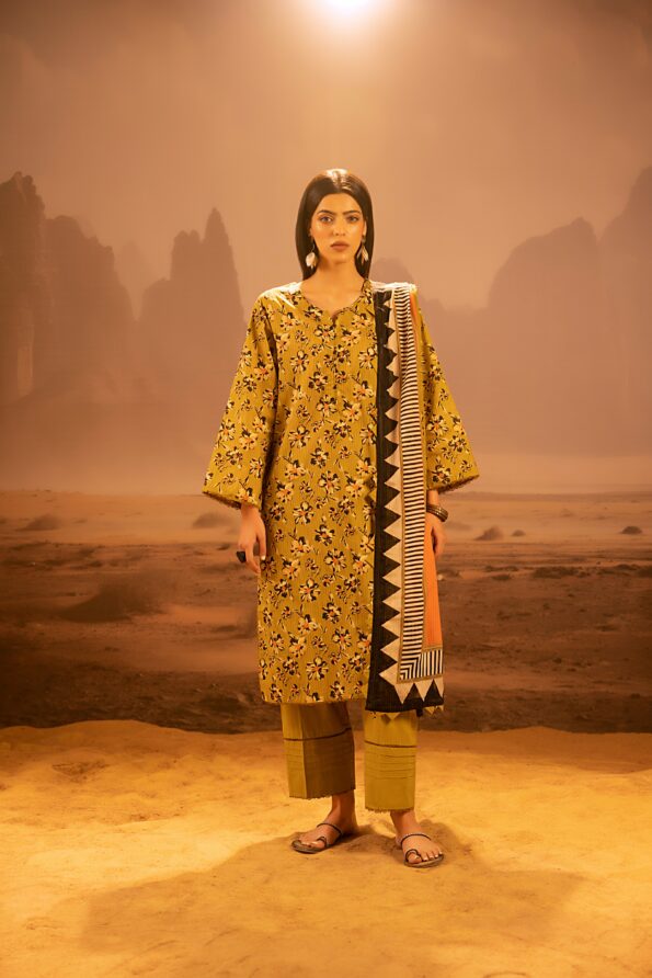 Salina 3pc Unstitched Mid Summer Cotton | Mehndi