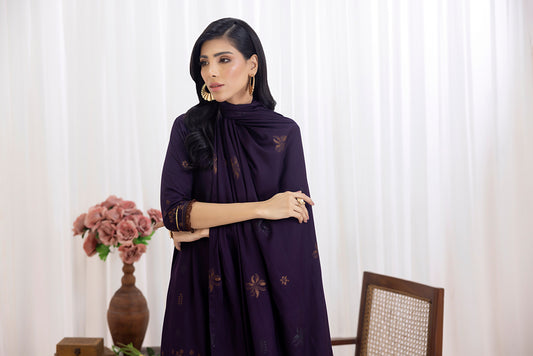 Dark Purple| Regalia 3pc Unstitched Jacquard Viscose