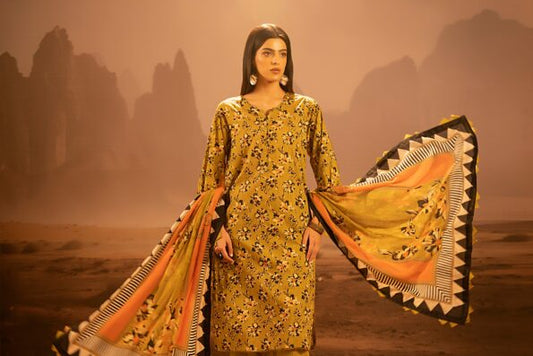 Salina 3pc Unstitched Mid Summer Cotton | Mehndi