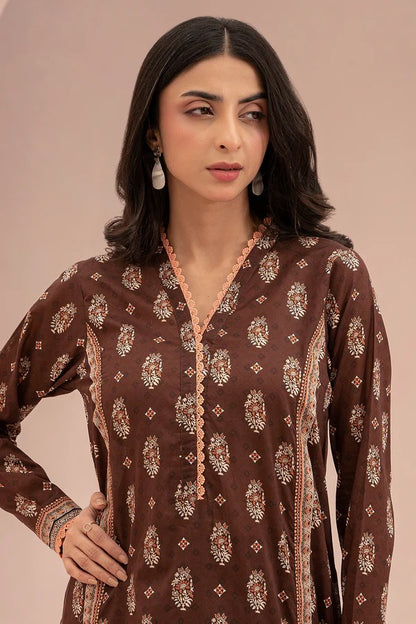 Brown Zellbury 3pc Unstitched Lawn Suit – Stylish Pakistani Lawn Outfit 2025