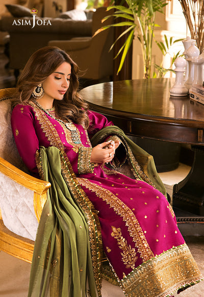 shot of the Asim Jofa Embroidered Chiffon Magenta replica