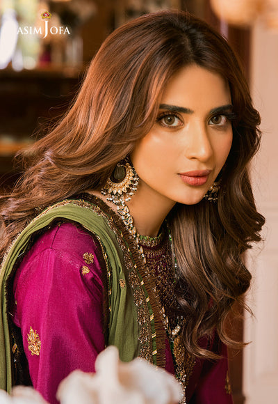 shot of the Asim Jofa Embroidered Chiffon Magenta replica