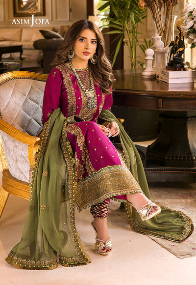 shot of the Asim Jofa Embroidered Chiffon Magenta replica