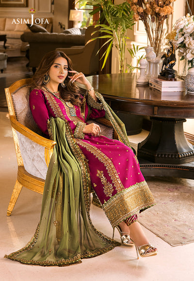 shot of the Asim Jofa Embroidered Chiffon Magenta replica