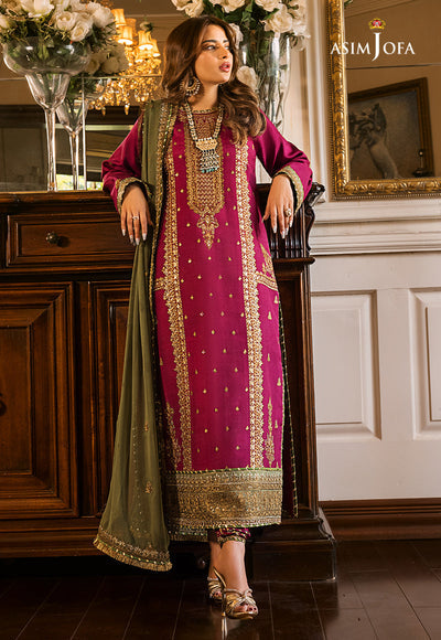 shot of the Asim Jofa Embroidered Chiffon Magenta replica