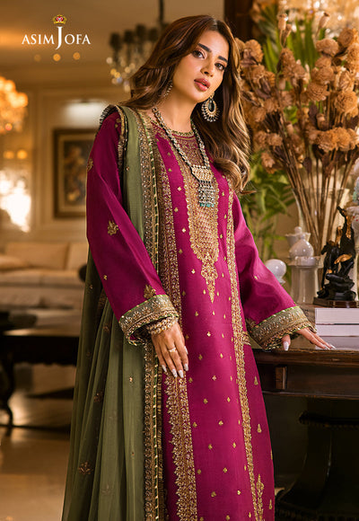 shot of the Asim Jofa Embroidered Chiffon Magenta replica