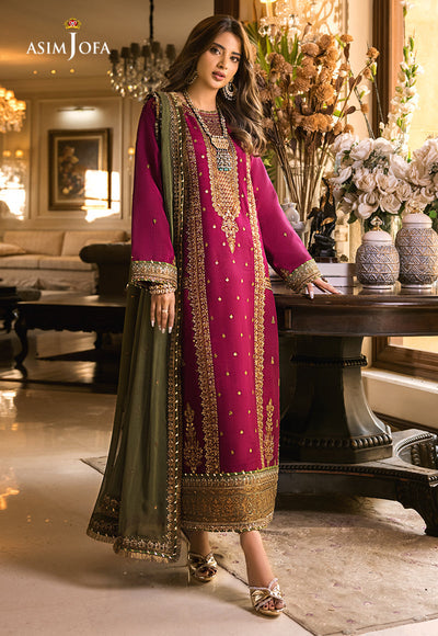 shot of the Asim Jofa Embroidered Chiffon Magenta replica