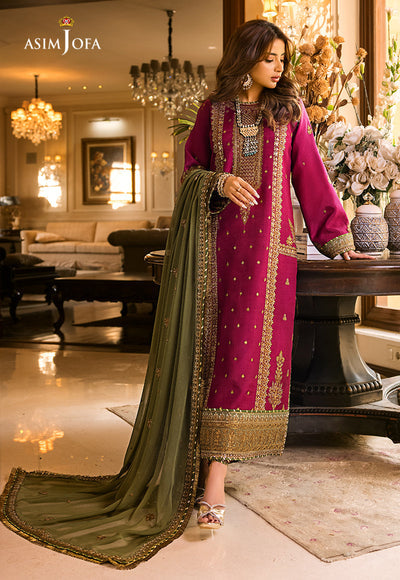 shot of the Asim Jofa Embroidered Chiffon Magenta replica