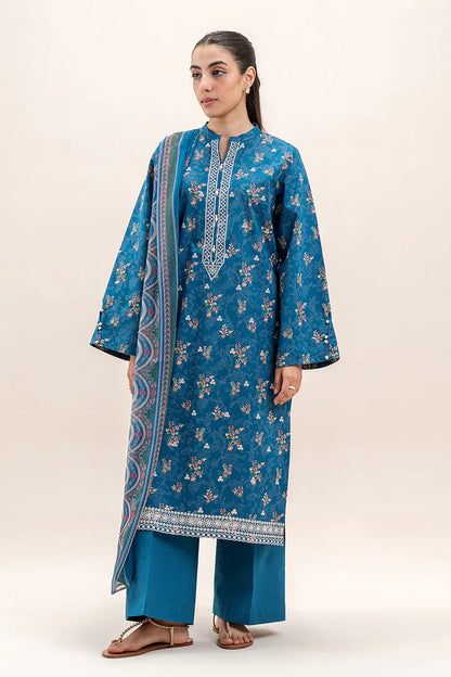 BeechTree 3 PIECE PRINTED LAWN SUIT-COBALT FERN (UNSTITCHED)
