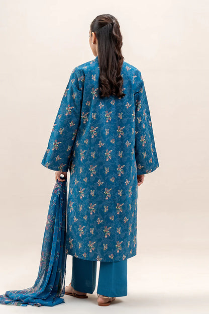 BeechTree 3 PIECE PRINTED LAWN SUIT-COBALT FERN (UNSTITCHED)