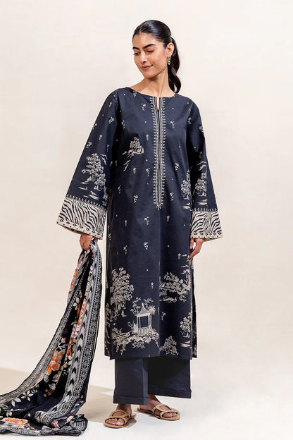 BeechTree 3 PIECE PRINTED LAWN SUIT-MOONLIT FLORA (UNSTITCHED)