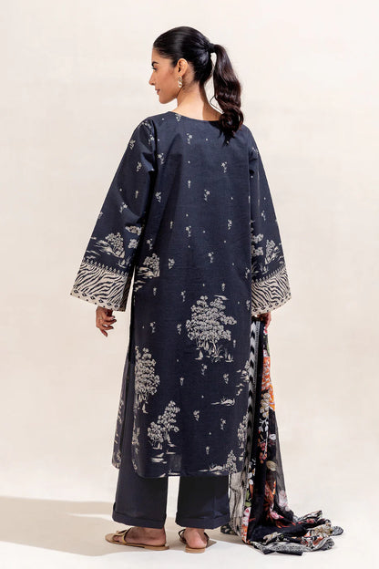 BeechTree 3 PIECE PRINTED LAWN SUIT-MOONLIT FLORA (UNSTITCHED)