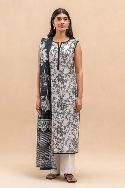 BeechTree 3 PIECE PRINTED LAWN SUIT-RAVEN BLISS (UNSTITCHED)