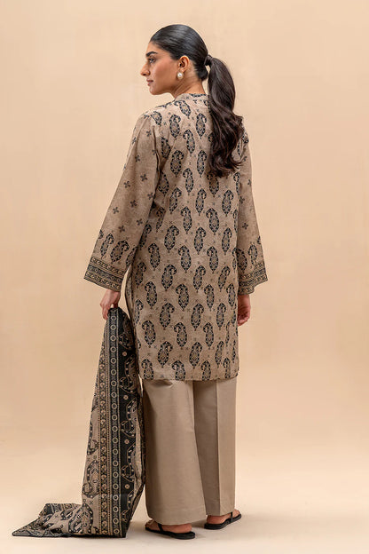 BeechTree 3 PIECE PRINTED LAWN SUIT-BEIGE VERVE (UNSTITCHED)